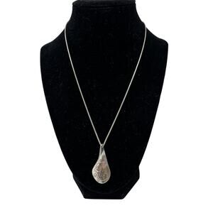 Brighton Silver Tone Engraved Swirl Print Teardrop Pendant Necklace